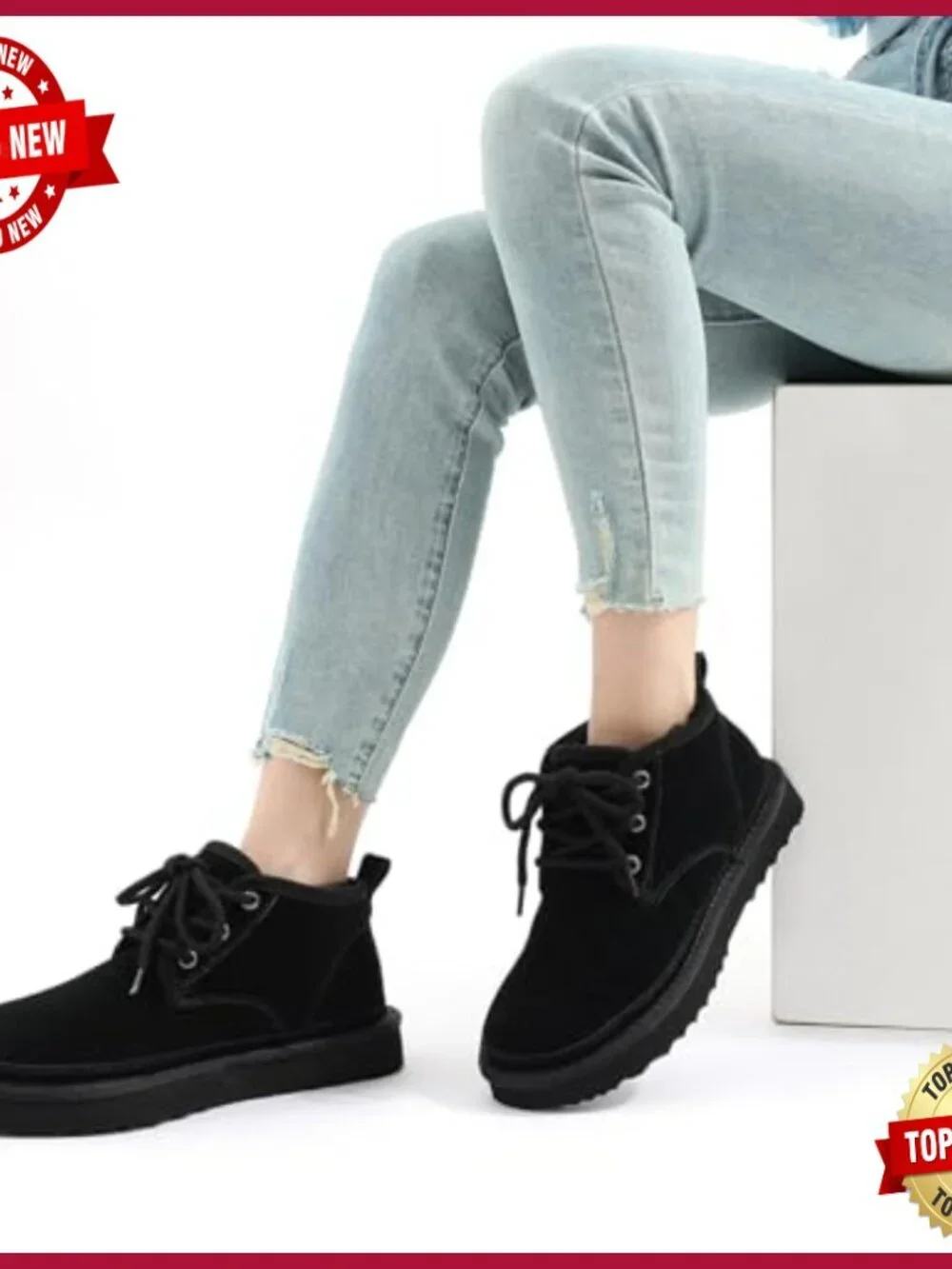 Genuine Suede Lace Up Ankle Booties Faux Fur Lined Winter Snow Boots Women